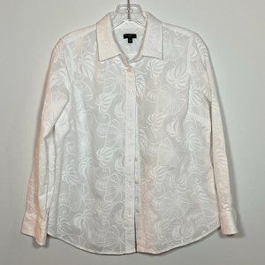 Talbots Floral Embroidered White Shirt Petite US M